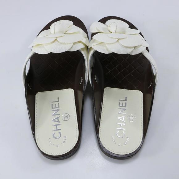 Fabric White Classic Camelia Flower Logo Thong Sandals Flip Flops B722 - Picture 6 of 12